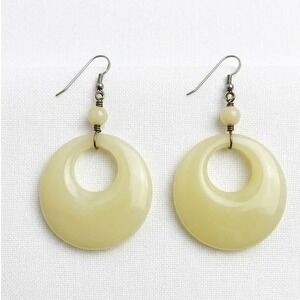 VTG Bone Colored Hoop Earrings - Mod Pierced Drops